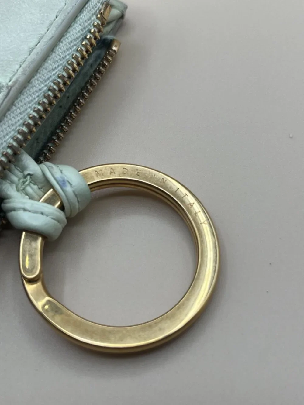 Bottega Veneta Intrecciato Zip Card Case Mint Green Woven Leather Key Ring Coin